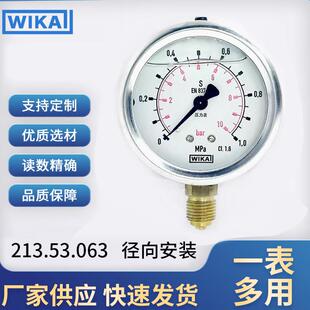 德国进口威卡WIKA压力表EN837-1耐震不锈钢测压液压表真空轴向表