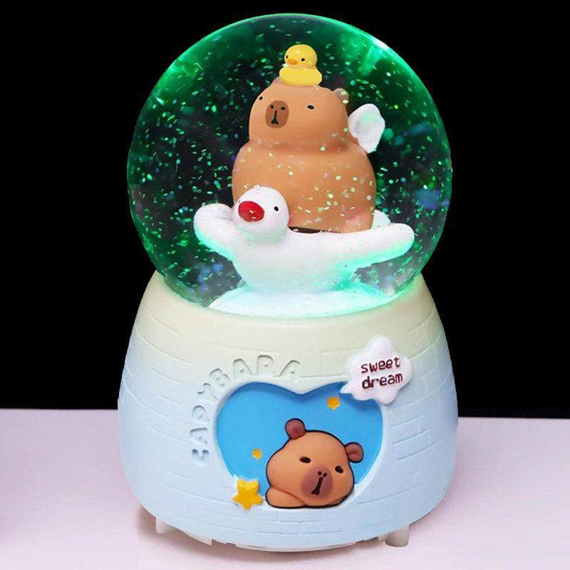 创意卡皮巴拉公仔水晶球音乐盒网红水豚发光八音盒儿童女生日礼物,家居饰品,音乐盒,淘宝优惠券,粉丝福利购,淘宝优惠卷