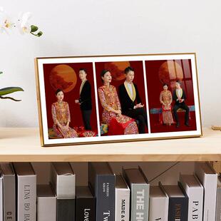 三联摆台相框定制婚纱相册照片制作极窄边框高级感水晶版画横款