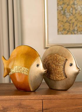 高档欧式摆件创意家居装饰品陶瓷情侣鱼轻奢高档客厅电视柜摆件