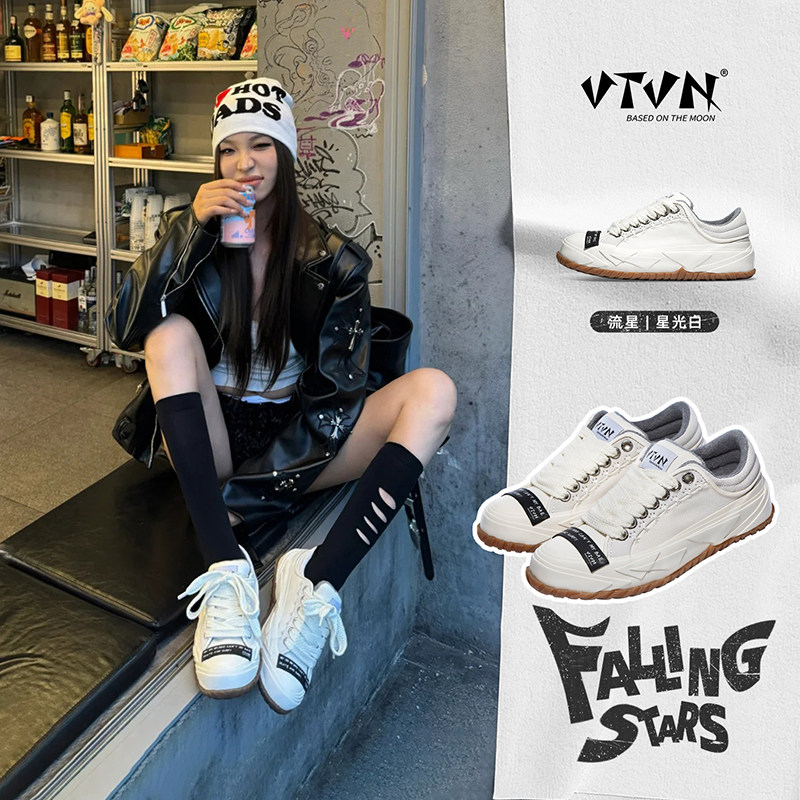 明星同款VTVN硫化鞋小众复古厚底增高男鞋板鞋帆布鞋女款白色女鞋