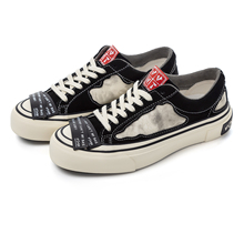 VTVN岩系列复古休闲帆布鞋男女情侣款黑白拼色低帮百搭板鞋