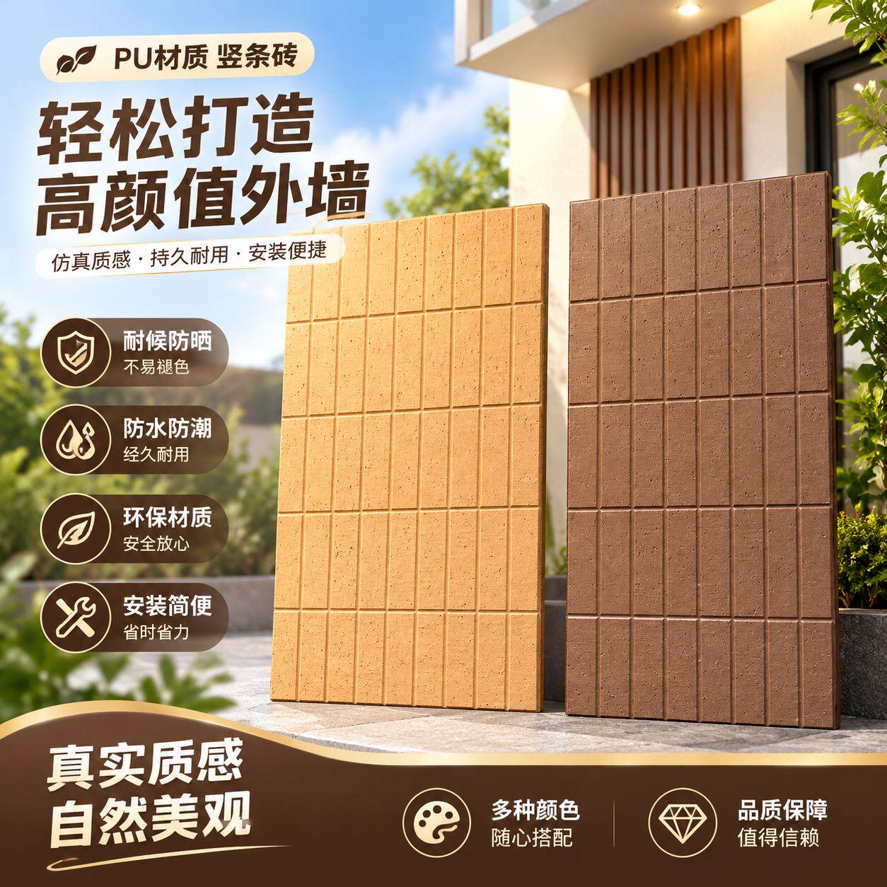 pu竖条砖PU石皮背景墙轻质文化石室内外墙面装饰凹凸纹理板材环保