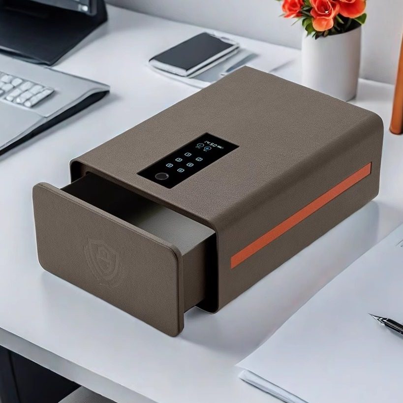 指纹密码抽屉式保险箱珠宝盒首饰保管箱家用小型桌面收纳盒高级感办公