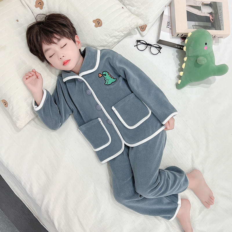男童套装2025新款春秋冬奥粒绒开衫睡衣男宝宝休闲居家珊瑚绒保暖