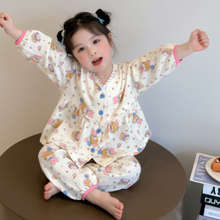 女童家居服睡衣2025新款 两件套 春秋儿童棉纱星黛露女孩花边领套装