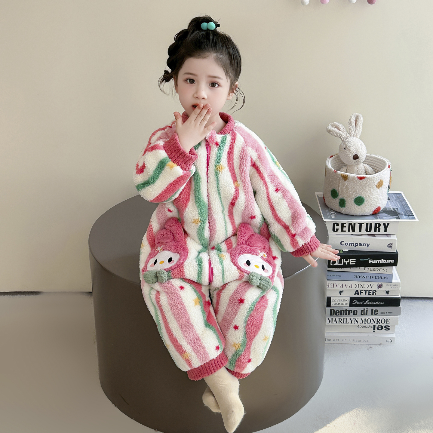 女童睡衣2025新款秋冬珊瑚绒保暖双层加厚法兰绒连体衣家居服睡袋