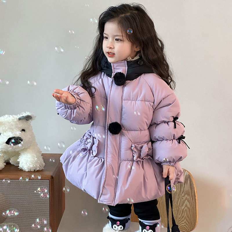 女童外套2024新款秋冬女宝宝休闲保暖库洛米加绒加厚棉服潮流上衣