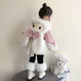 女童外套2025新款 儿童加厚毛毛衣女宝宝保暖连帽上衣洋气潮 秋冬款