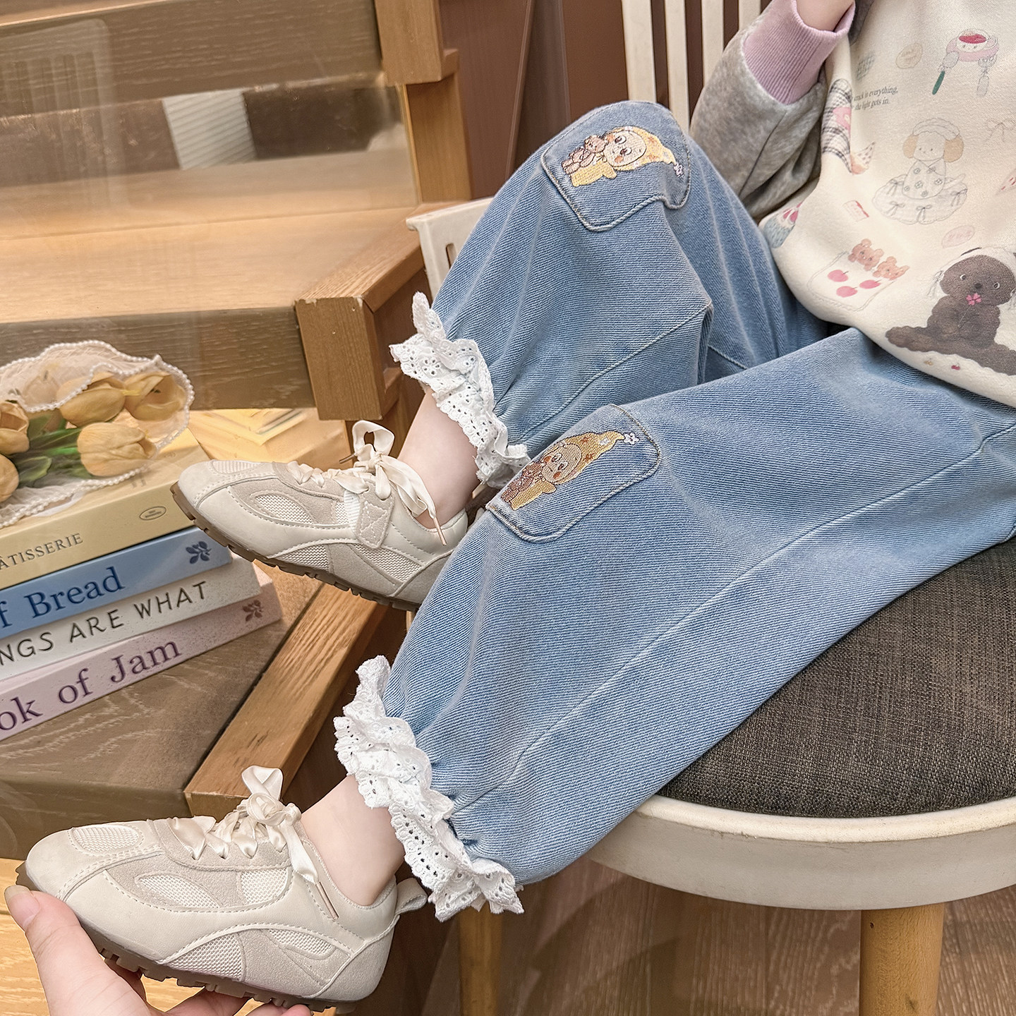 女童裤子春秋2026新款女宝宝休闲牛仔裤星星人花边裤儿童时髦长裤,童装/婴儿装/亲子装,裤子,淘宝优惠券,粉丝福利购,淘宝优惠卷