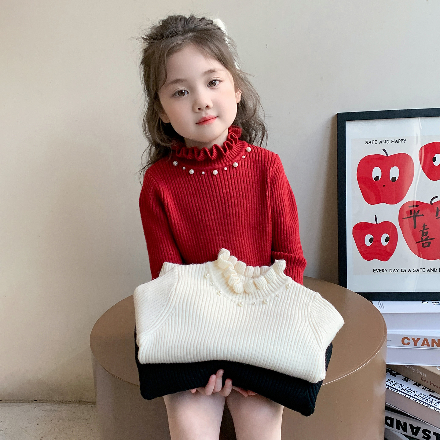 女童毛衣2025新款儿童秋冬加厚保暖上衣女宝宝针织衫打底衫半高领