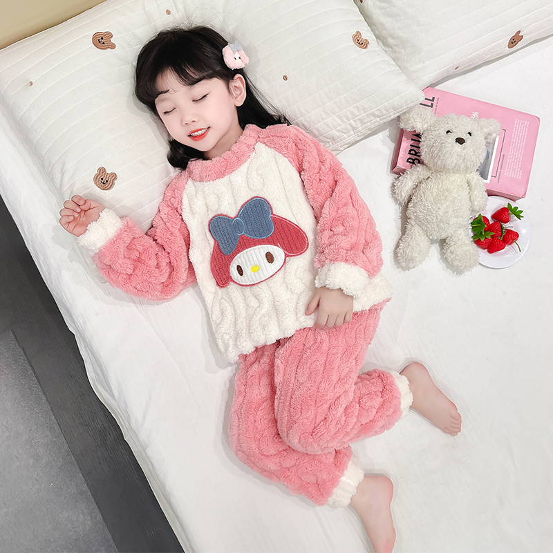 女童睡衣2025新款秋冬季美乐蒂套头女宝宝休闲法兰绒保暖居家套装