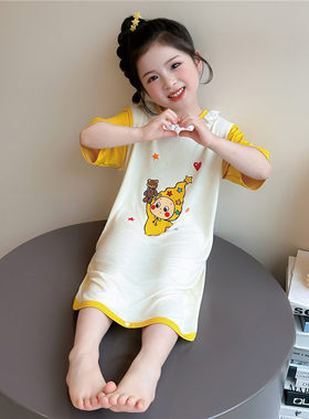 女童连体睡衣休闲莫代尔星星人七分袖七分裤一粒扣空调服款家居服