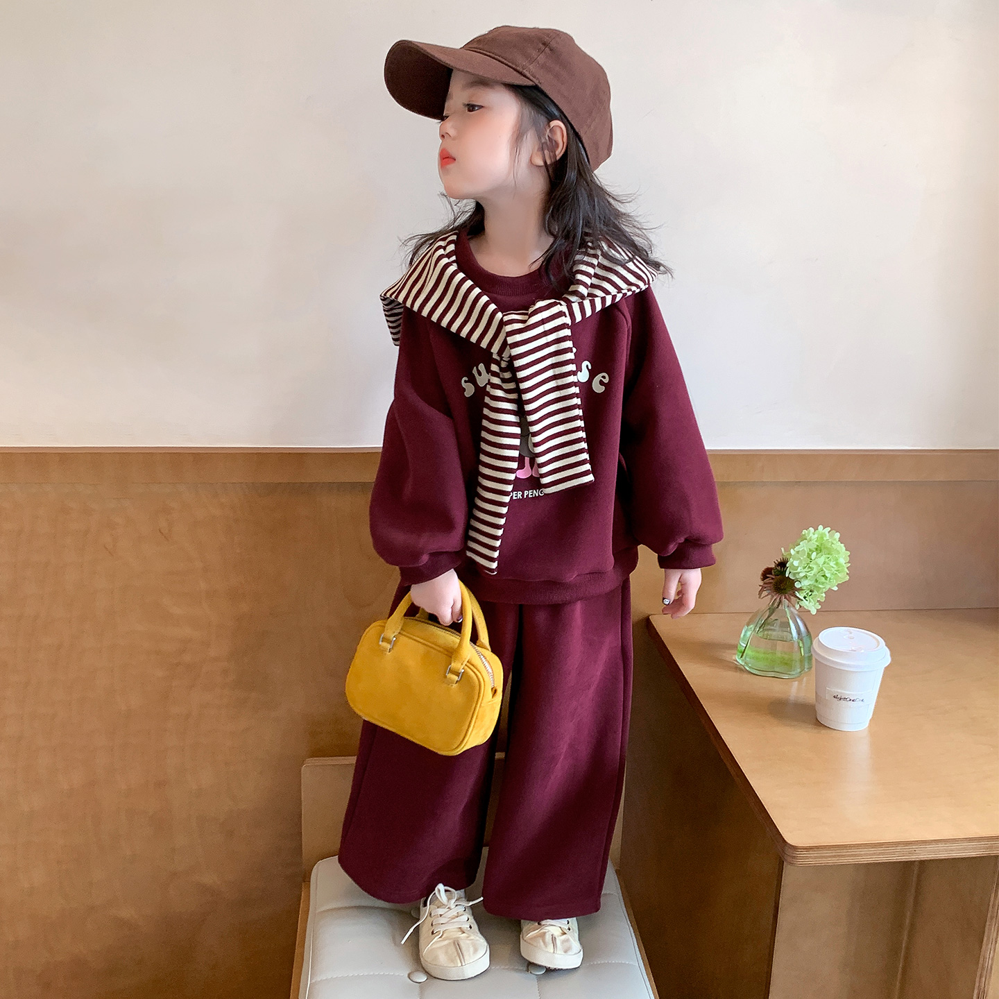 女童套装2025新款春秋儿童休闲女宝宝条纹披肩直筒休闲裤百搭两件