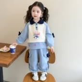 女童套装 休闲两件 花边儿童束脚阔腿裤 春秋款 海军领兔警官卫衣长袖