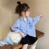 春秋小兔子蓝条中小童女宝宝休闲百搭宽松潮流款 女童衬衫 2026新款