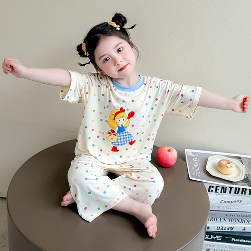 女童睡衣2026新款儿童夏款圆领空调服女宝宝休闲小童洋气家居服款