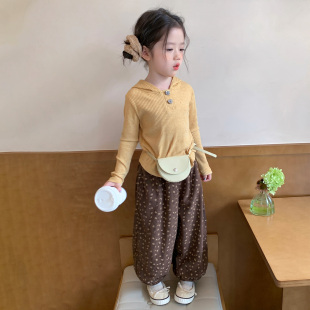 连帽卫衣T恤波点裤 儿童春秋款 两件套女宝宝衣服 2025新款 女童套装