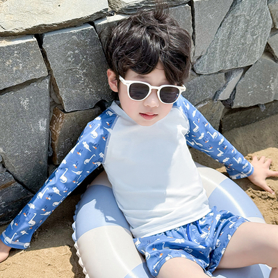 2025夏季新款男童分体泳衣儿童长袖防晒泳装男孩男宝宝速干游泳衣