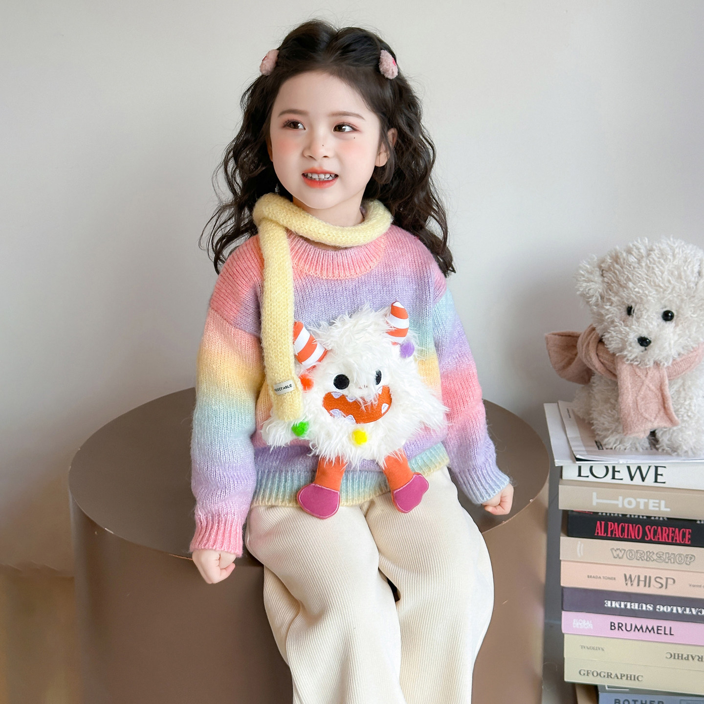 女童毛衣甜美可爱风彩虹渐变秋冬加厚针织衫女宝宝上衣休闲百搭款,童装/婴儿装/亲子装,毛衣/针织衫,淘宝优惠券,粉丝福利购,淘宝优惠卷