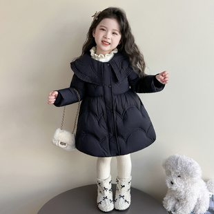 女童羽绒服2025新款女宝宝保暖加绒加厚小童外套翻领休闲时髦外衣