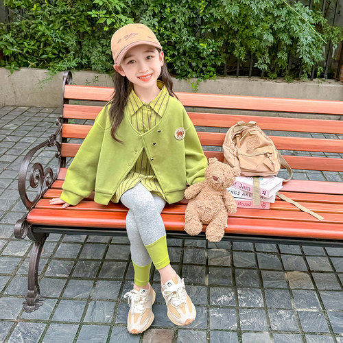 女童套装2026新款春秋小熊标假中小童女宝宝休闲百搭宽松两件套