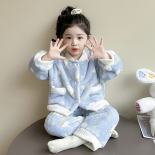 保暖珊瑚绒休闲家居服法兰绒两件 秋冬可爱款 女童睡衣套装 2025新款