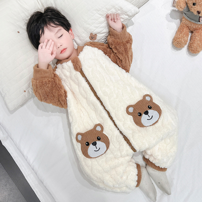 男童睡衣冬季珊瑚绒儿童秋冬法兰绒双层加绒宝宝冬款加厚连体睡袋