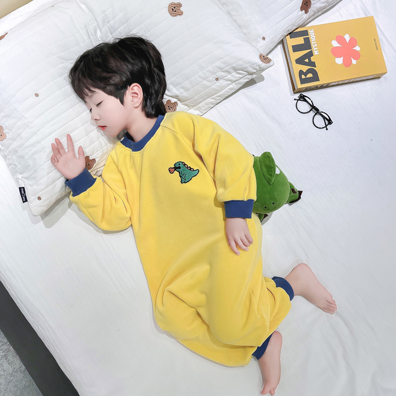 儿童连体睡衣男宝宝奥粒绒秋冬款男童加厚珊瑚绒秋冬季防踢被睡袋