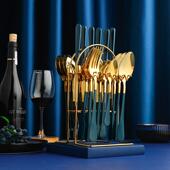 轻奢勺子套装 网红家用不锈钢调羹汤勺北欧西餐牛排刀叉餐具套装