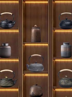 新中式博古架多宝阁复古茶室茶空间软装茶具茶叶罐装饰古风摆件