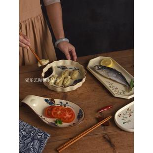 寿司刺身陶瓷酒店用盘鱼盘烧烤盘日韩料理家用饺子盘带酱醋碟格