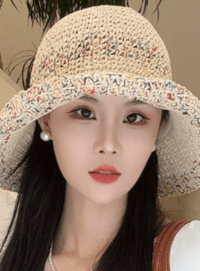 草编渔夫帽子女款2026新款夏季海边遮阳帽透气镂空沙滩太阳帽草帽