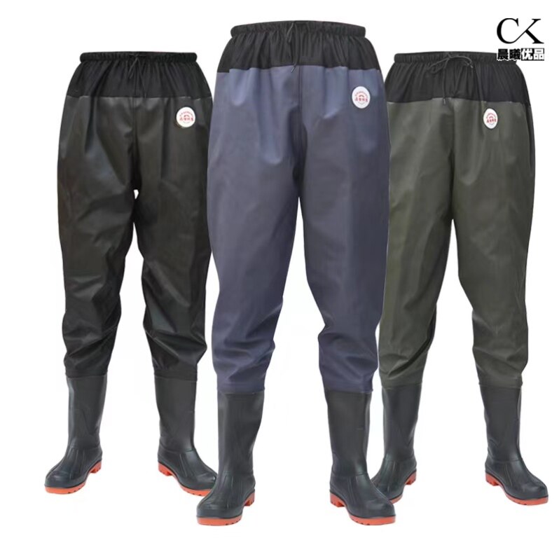 下水裤水库雨裤带雨鞋防水衣服水鞋半身连体水裤男叉抓鱼全身加厚