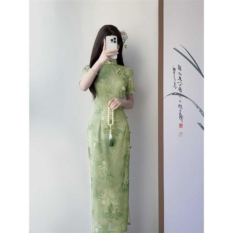 绿色送考旗袍2025夏季新款女日常可穿气质高端年轻款高考一路绿灯