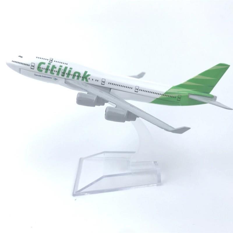 印尼B747飞机模型16厘米合金仿真静态航空收藏摆件绿航模