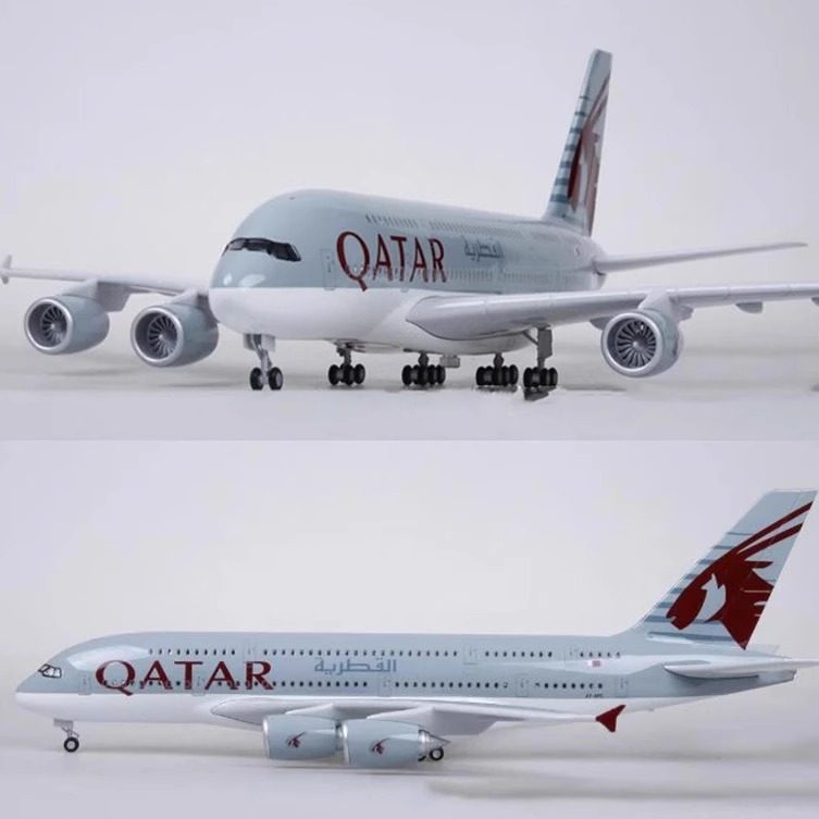 卡塔尔航空Scale 1:160 46cm LED声控A380 Qatar仿真飞机模型