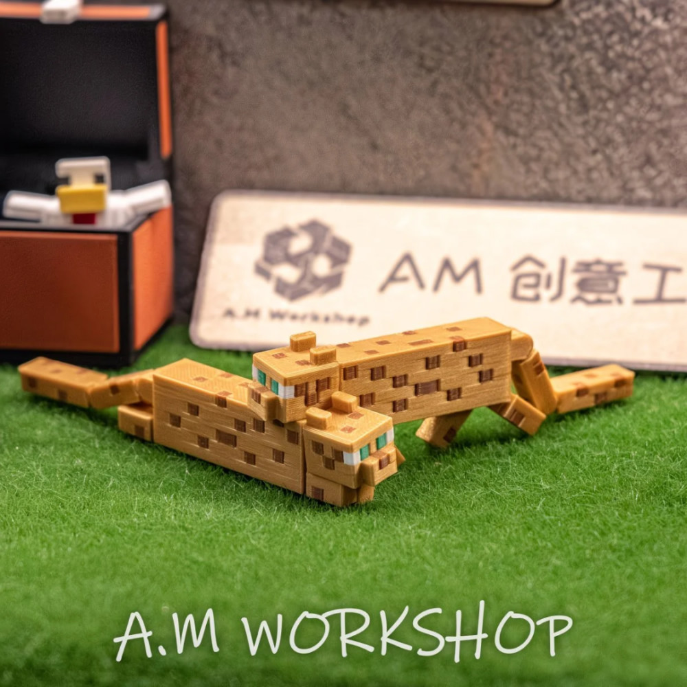 3d打印我的世界豹猫可动摆件冰箱贴钥匙扣桌面装饰