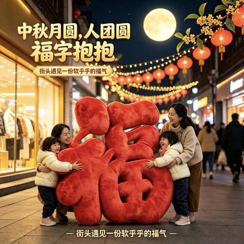 中秋巨型抱抱福毛绒字景区商场中庭美陈网红打卡拍照引流装饰道具