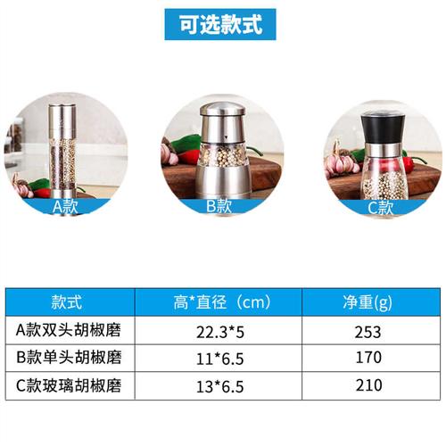 不锈钢胡椒研磨器 陶瓷芯胡椒粉研磨器 黑胡椒粒手动研磨瓶胡椒磨