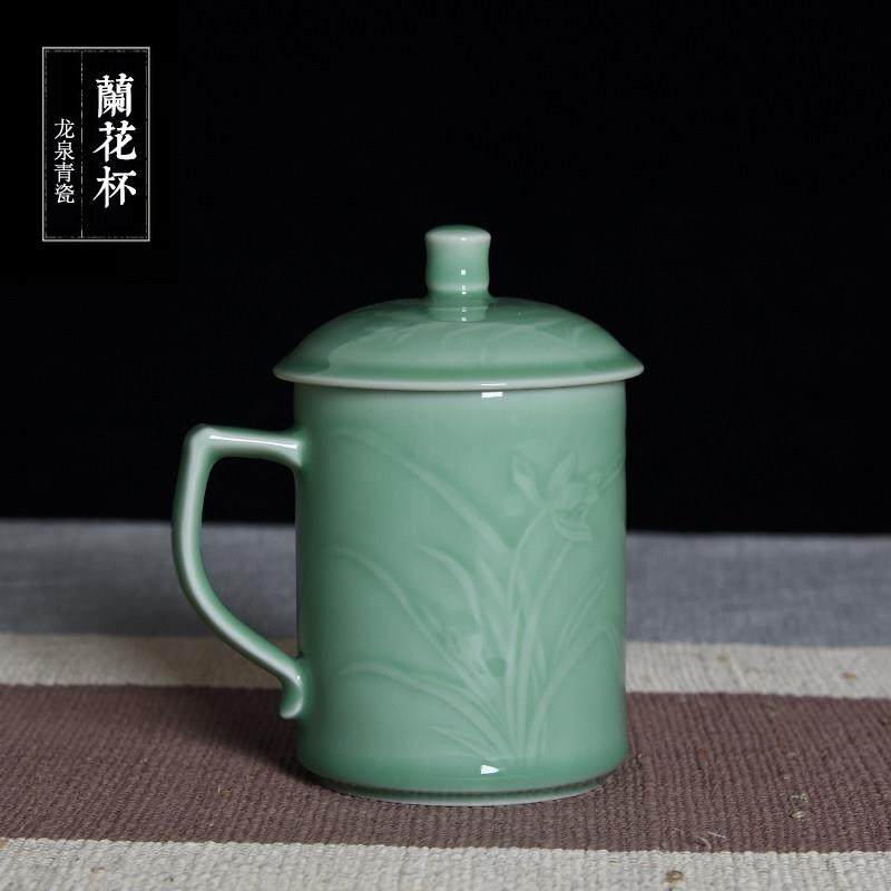 青瓷大号茶杯陶瓷杯子带盖子茶杯水杯办公杯酒店会议室泡茶杯子,餐饮具,茶杯,淘宝优惠券,粉丝福利购,淘宝优惠卷
