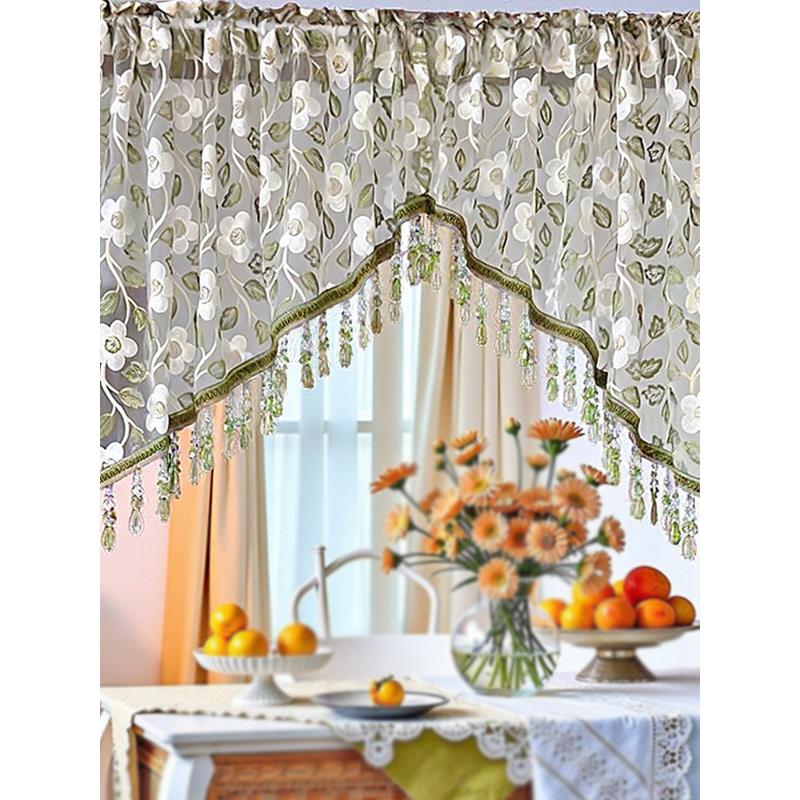 网挂珠纱帘无冲孔门帘花边绣花气氛半挂花帘串珠卧室窗帘