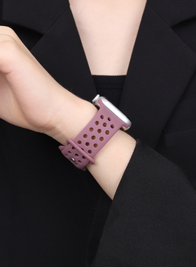 两全适用iwatchs10表带硅胶洞洞镂空applewatch9表带透气跑步运动苹果手表8/7/se/Ultra表带男女钉扣414549MM