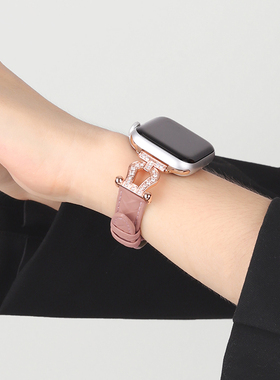 两全适用applewatch s10表带真皮小香风带钻高级s6789se2苹果手表iwatch表带女生 米白色40/41/42/44/45mm