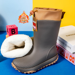 儿童雨靴加绒男童雨鞋男孩宝宝胶鞋女童成人防水防滑一体保暖水鞋