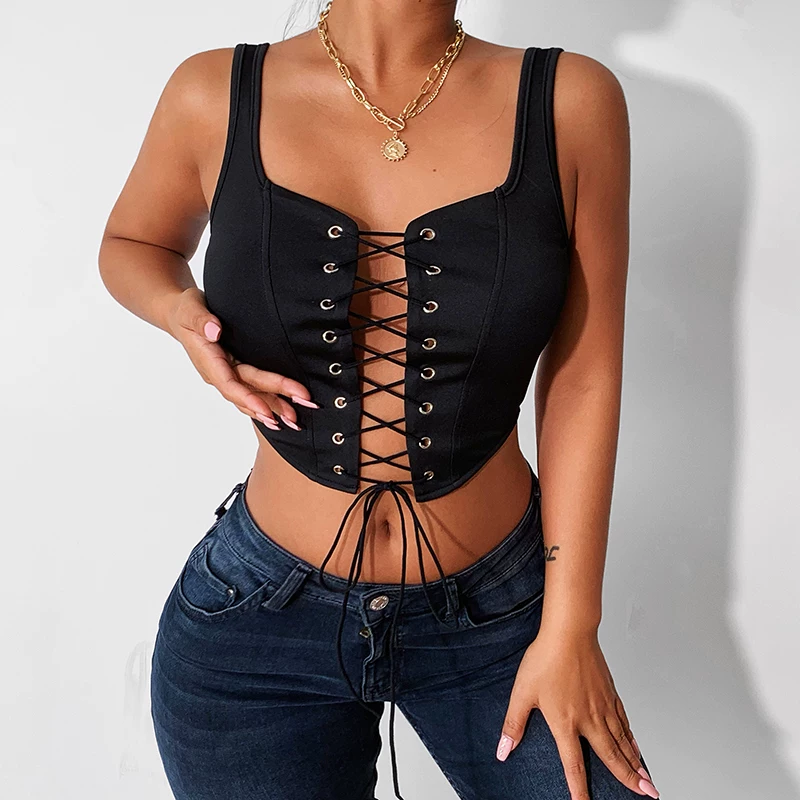 Винтаж skinny бюстье топ-кроп топ женские секси Полый кружевной U u