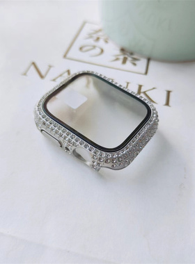 适用苹果手表保护壳iwatch789表盘套AppleWatch456钢化膜一体满钻