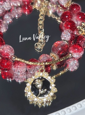 Luna Valley｜胭脂 原创琉璃珠串珠红色双圈气质玫瑰暗黑手链显白