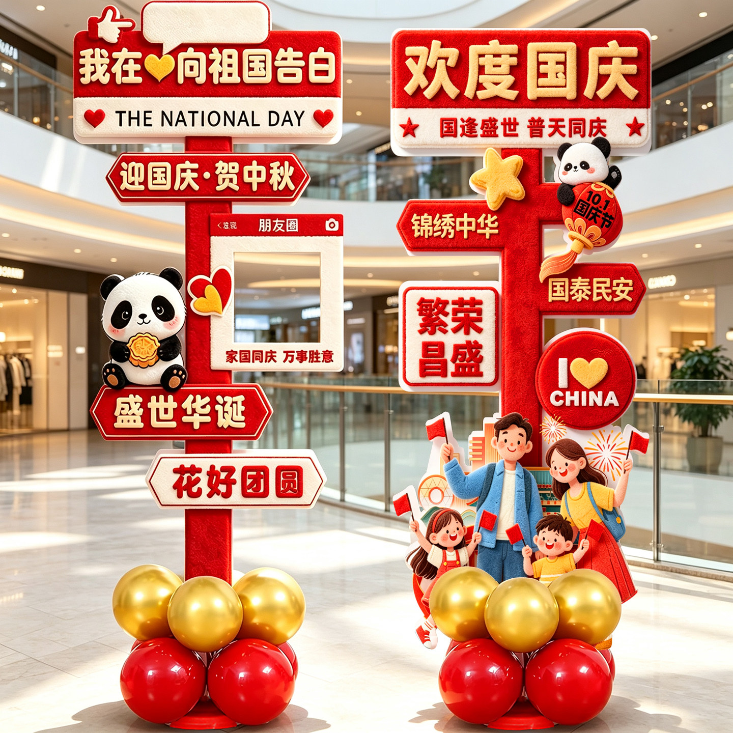 中秋国庆节气球装饰kt板商场珠宝店铺门口立柱迎宾牌氛围场景布置图片