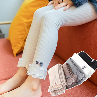 儿童打底裤 九分裤 袜蕾丝边蝴蝶结女童宝宝连裤 袜 2026春款